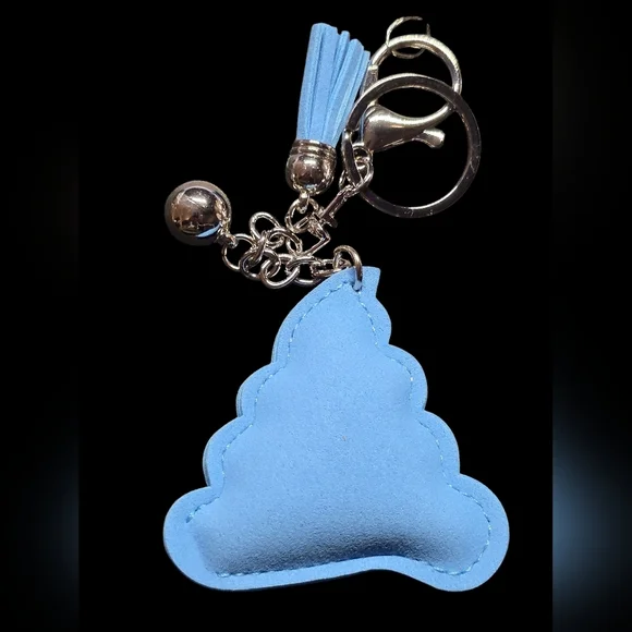 Blue Rhinestone Poop Emoji Bag Charm Keychain - Picture 2 of 2